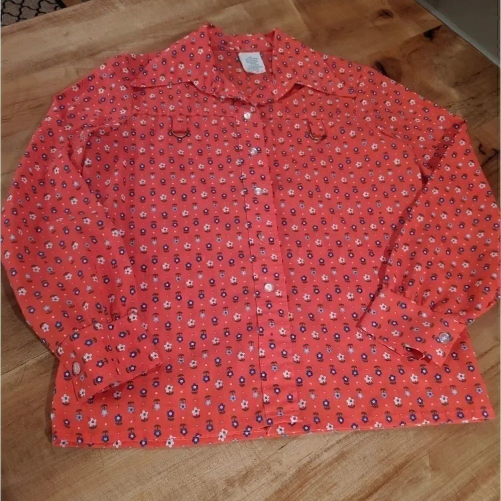 Vintage ILGWU Pat Fashions retro flower shirt  34